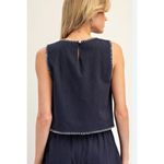 Chic Ann Taylor Loft Sweater Knit Top Womens M Navy Blue Tweed With Silver Trim Size M Photo 4