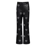 Eterea Julieta & Julieta Vegan Black‎ Leather Embroidered Heart Cutout Pants 36 Black Photo 1