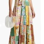 Alice + Olivia  deep V low back Karolina patchwork printed linen blend maxi dress Photo 0