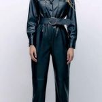 ZARA FAUX LEATHER JUMPSUIT V-neck Long Sleeves Front & Back Patch Pockets NEW Photo 0