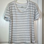 Talbots  Linen Blend White Silver Cuff Sleeve Round Neck Shirt Large EUC #0928-AZ Photo 1