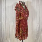 Farm Rio Banana Flower Polka Dot Red Mini Dress Small Maroon Gold Flirty NWT Photo 2