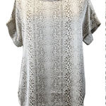 Entro  Womens M Satiny Short Sleeve Animal Print Top Shirt Taupe Cream Boho‎ Photo 0