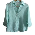 DAVID N | 100% Linen Sea Foam Green Button down 3/4 Sleeve Shirt | Medium Photo 0
