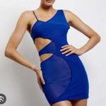 Meshki Aubrey Dress Womens XS Blue Asymmetric Cutout Mesh Bodycon Mini Photo 0
