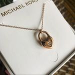 Michael Kors  Rose Gold Heart Lock Necklace Crystal Accent NWT Photo 0