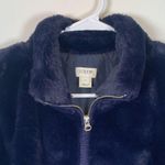 J.Crew  Vest Navy Faux Fur Soft Full Zip Mock Neck Pockets Size Small EUC #0146 Photo 1