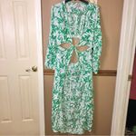 Shade & Shore Long Sleeve Twist Front Cutout Maxi Coverup Dress Green White L Photo 2