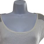 EXPRESS  Small White Rhinestone Embellished Shoulders Scoop Neck Knit Top Bling Photo 2