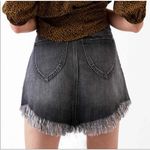 Free People Faded Black Denim Rounded Raw Hem Fringe Mini Skirt Bailey Size 27 Photo 3