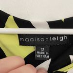 Madison Leigh  Black White Green Geometric Print Short Cap Sleeve Sheath Dress 12 Photo 4