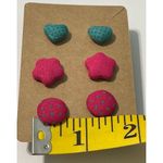 None Stud Button Statement‎ Earrings Set Fabric Polka Dot Hearts Stars Pink Teal Blue Photo 2