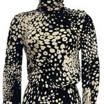 Tuleh Black Gold Animal Leopard Print 100% Silk High Neck Blouson Midi Dress XS Photo 2