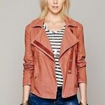 Free People Rosewood Washed Linen Blend Moto Jacket Size S Photo 0