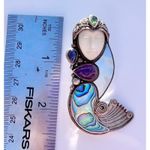 Sajen Brooch Pendant Silver Water Goddess Abalone Shell Amethyst Lolite Peridot Blue Photo 3