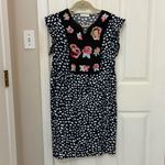 KIRUNDO Ruffle Sleeve Navy & White Dress with Embroidered Floral Details Blue Size M Photo 4
