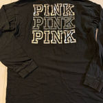 PINK - Victoria's Secret Victoria Secret PINK Oversized Black Rhinestone Bling Campus L/S Tee Small Photo 0