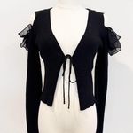 ZARA NWT Tie Front Ruffle Ribbed Knit Cardigan Top in Black Witchy Size Small Photo 0