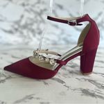 NWT GGBLCS Heels Satin Rhinestone 10.5 Block Heel Pumps Pointed Toe Burgundy Red Photo 8