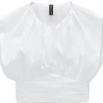 ZARA  Cropped Top Pleated Sleeveless Round Neck Open Sides Poplin Blouse White M Photo 1
