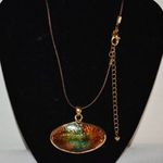 Chico's  Retro Chic Oval Multi Color Glass Pendant Leather Chain Bib Necklace Photo 0