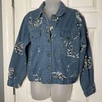 vintage festival feminine Denim Jean Jacket Button Font Floral Small country Blue Photo 0