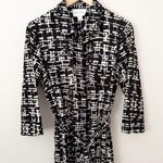 Donna Morgan  | Crepe Black Cream Beige Graphic Print Shirt Dress Maxi | 14 Photo 1
