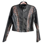 I am gia I.AM.GIA Faux Leather jacket Amira leopard Womens Small Brown Zip Up Moto Photo 0