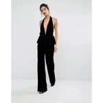 Bec & Bridge Midnight Velvet Jumpsuit Size 2 Black Halter Peplum Straight Leg Photo 4