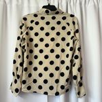 New Cream Beige & Black Polka Dot Self Tie Long Sleeve Blouse Size Medium Tan Photo 1