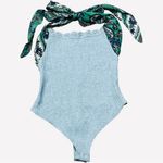 Free People New  Intimately Eyes For U Halter Bodysuit Gray Green Scarf‎ Tie Med Photo 4