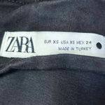 ZARA  Black Denim Ruched Puff Long  Sleeve Zip Up Crop Jean Shirt Blouse Top XS Photo 3