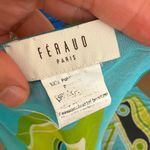 Vintage Féraud Paris Geometric Print Oversized Scarf Turquoise, Lime & Black Green Photo 2