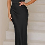 Satin Elegant Black Sleeveless Maxi Dress With Open Back Size Large New Backles Photo 0