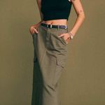 Reformation  Army Green 100% Cotton Maggie Cargo Denim Midi Skirt Size 26 Photo 2