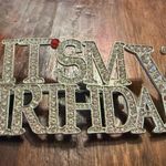 Rhinestone “It’s My Birthday” Statement Brooch Pin Red Photo 0