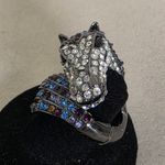 Statement Gunmetal Silver with Crystal Stones Horse Ring Blue Photo 1