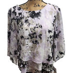 Alex Evenings  Women Sheer Floral Print Layered Blouse Top Size L MSRP $119 Photo 0
