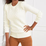 Talbots  Cable Knit Ruffle Crewneck Sweater Cream Ivory Soft Size Large Photo 0