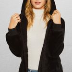 Sherpa fur cozy cardigan with pockets and hoodie Black Photo 0