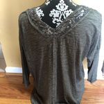 DKNY Jeans Grey-Green V-Neck 3/4 Sleeve Top Size M Photo 2