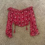 Divided Red Floral Blouse Photo 1