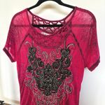American Vintage Y2K Indie Sleaze McBling Hot Pink Black Fairy Grunge Fitted Scene Shirt Large Photo 1