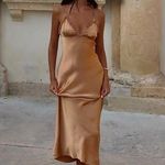 ZARA  maxi dress bodycon slip satin ruffle carmel evening wedding cocktail Photo 5