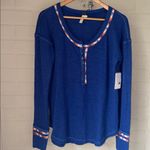 We The Free Free People Henley shirt medium NeW  Royal Blue Knit Top soft Photo 1