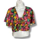 ZARA  TRF Cropped Top Fruit Print Tie Front Farmers Market Size Small Crop Blouse Photo 3