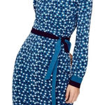 Boden Jersey Midi Dress Size 4L Blue White Stars Novelty Stretch Modest Church Photo 0