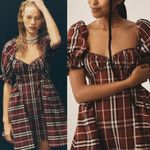 Anthropologie NEW  Maeve Maeve Puff Mini Dress In Plaid Large Holiday Preppy Fun Photo 1