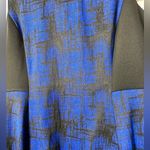 DKNY  Black & Blue Faux Leather Trim Fit & Flare Asymmetrical Dress, EUC, Large Photo 3