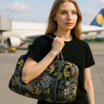 Vera Bradley Floral Grand Traveler Bag Yellow Gray Black Quilted Duffle Photo 0